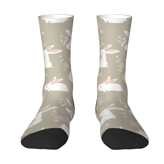 Yiaed Rabbit And Flower Print Great elasticity Crew Socks Sports socks for Men and Women