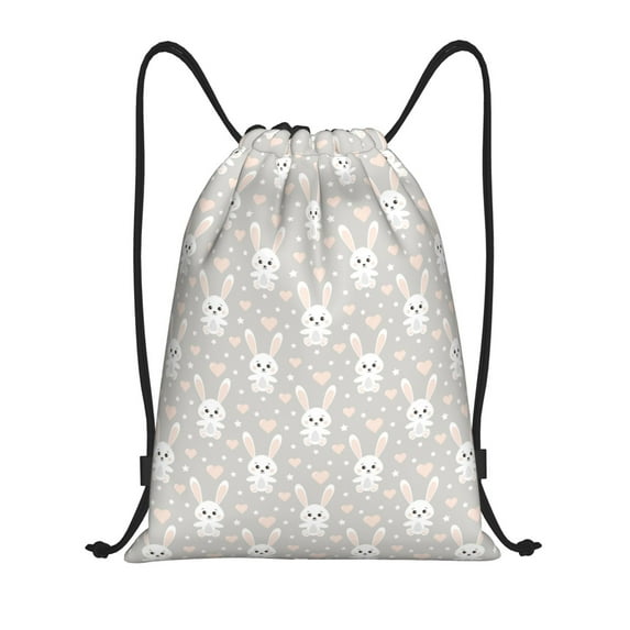 Yiaed Rabbit And Heart Print Drawstring Bags Drawstring Backpack Bulk String Back Pack Gym Sport Bag-Small