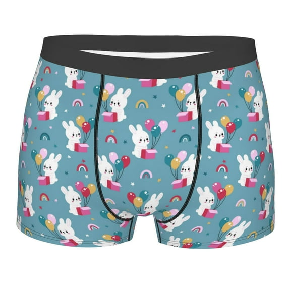 Yiaed Rabbit And Rainbow Print Men's Soft Cotton Boxer Shorts Breathable Boxers Underwear Moisture-Wicking Underwear Stretch Boxer Briefs for Man-Large