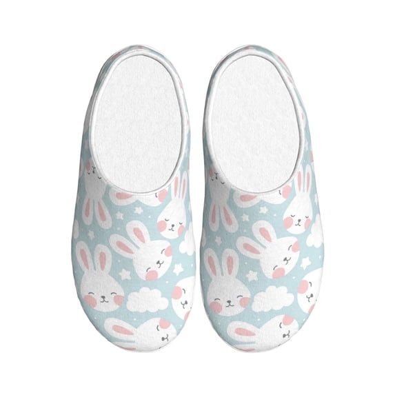 Yiaed Rabbit And Star Print Slippers Fuzzy Warm Cozy Slippers Non Slip House Slippers For Indoor Outdoor Slippers House Slippers-37/38