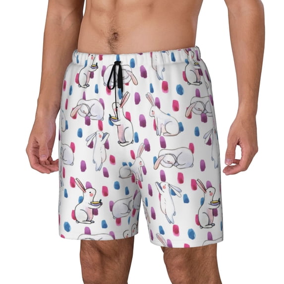 Yiaed Rabbit Eating Print Mens Swim Trunks Bathing Suit Compression Liner Beach Swim Shorts Swimwear Quick Dry Zipper Pocket No-Chafing Board Short-Large