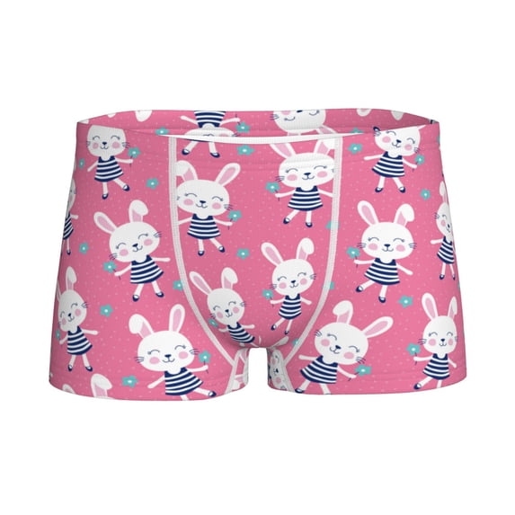 Yiaed Rabbit Holding Flowers Print Boys' Boxer Briefs Cotton Casual Stretch Comfort Boys Boxers - Kids Boxer Briefs Underwear for Boys (6-18)-X-Small
