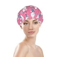 thumbnail image 1 of Yiaed Rabbit Holding Flowers Print Reusable Shower Cap & Bath Cap & Lined, Oversized Waterproof Shower Caps Designed for all Hair Lengths, 1 of 7