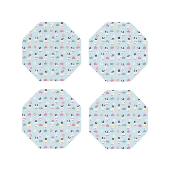 Yiaed Rabbit In The Rain Print Leather Coasters for Drinks - Cup Coasters Coffee Table Kitchen Table Bar, Home & Office Gifts Handmade Drink Coasters-Octagon