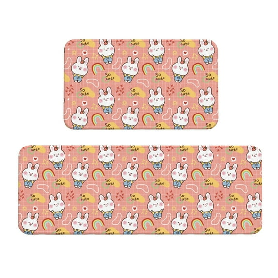Yiaed Rabbit So Cute Kitchen Rugs Sets of 2 Kitchen Mats Cushioned Anti Fatigue Kitchen Rug Tapetes Para Cocina for Sink,Laundry Room