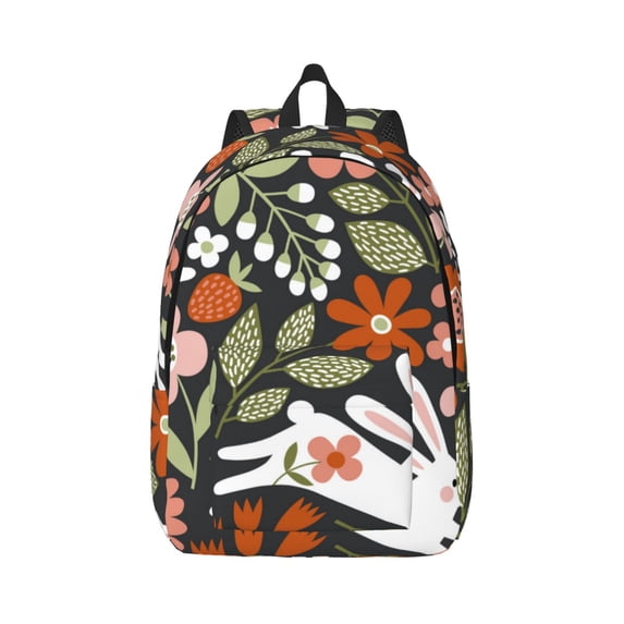 Yiaed Rabbits on Floral Print Backpack, Premium Laptop Backpack, Travel Backpack for Women, Lightweight Backpacks, Comfortable Back Pack-Small