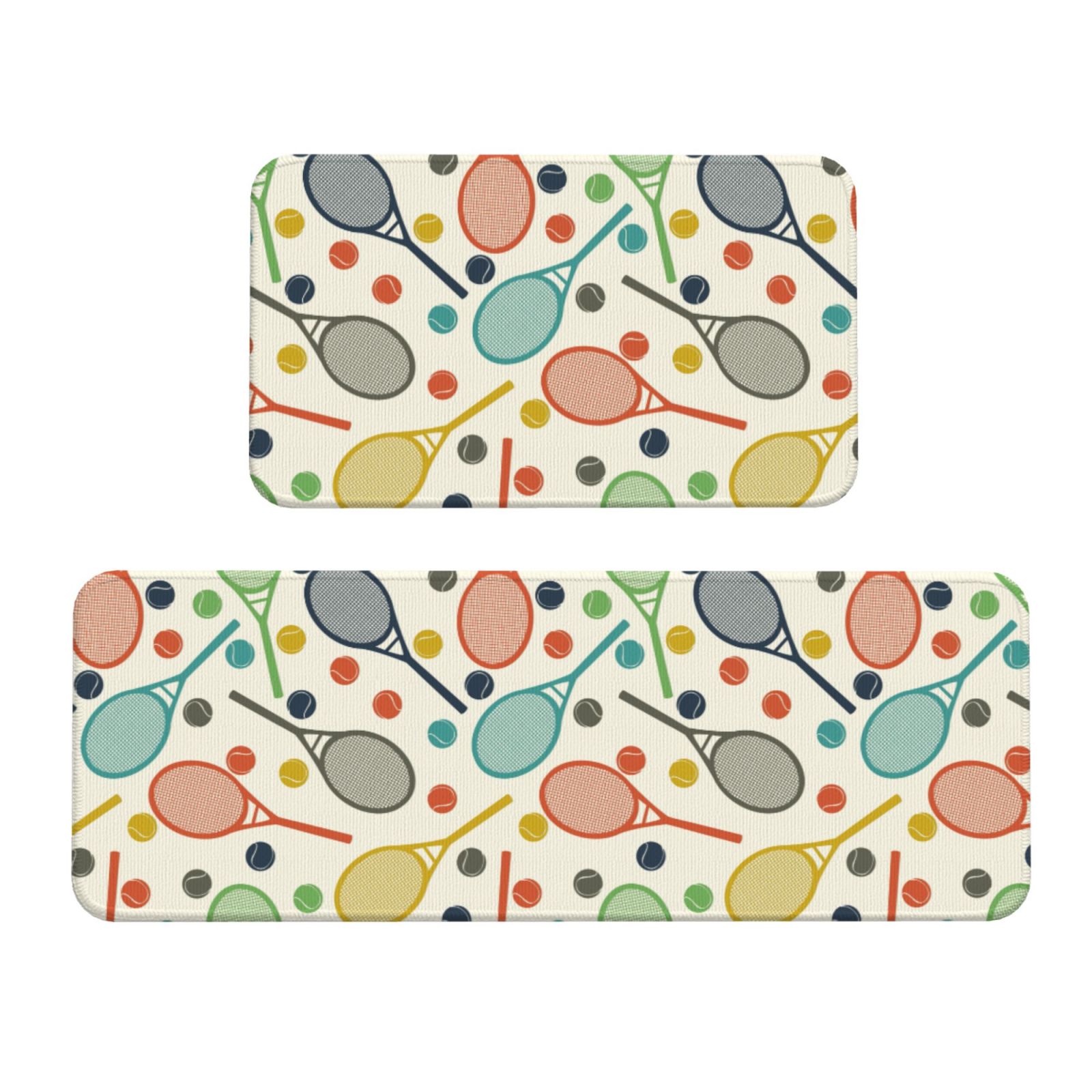 Kitched Racket Yiaed Racket and Tennis Ball Kitchen Rugs Sets of 2 Kitchen Mats ...