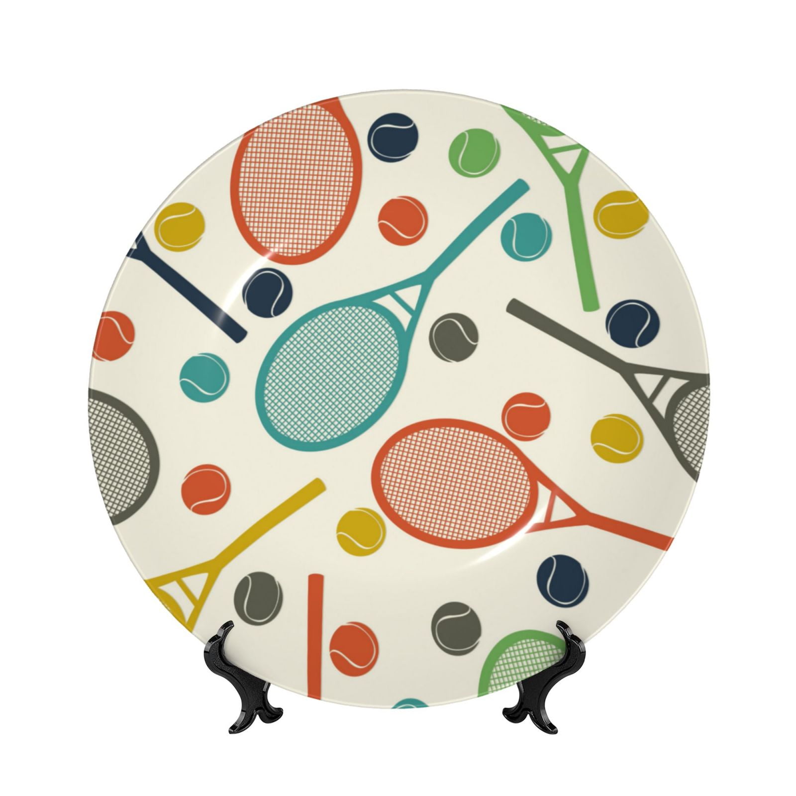 Yiaed Racket and Tennis Ball Print Bone China Decorative Plate Ceramic ...