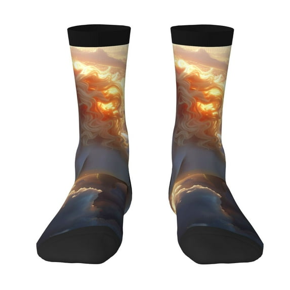 Yiaed Rainbow Cloud White Horse Print Great elasticity Crew Socks Sports socks for Men and Women
