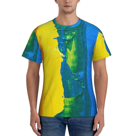 Yiaed Rainbow Colored Print Mens Short Sleeve Tight Fit T-Shirt, Crewneck Casual Tee-Medium