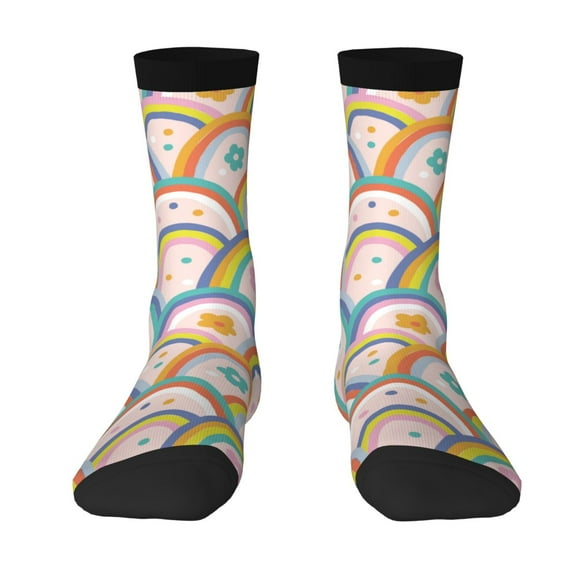 Yiaed Rainbow Flowers Print Great elasticity Crew Socks Sports socks for Men and Women
