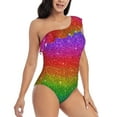thumbnail image 1 of Yiaed Rainbow Glitter Print Women One Piece Swimsuits Tummy Control One Shoulder Bathing Suits Pattern Ruffle Swimwear-Small, 1 of 8