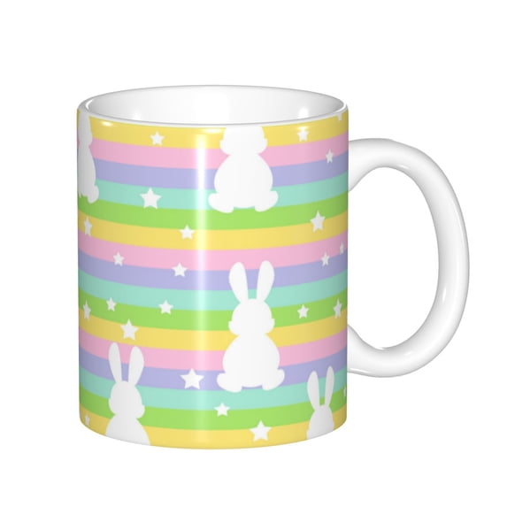 Yiaed Rainbow Rabbit Print Ceramics Coffee,Large Handle Design,Extra Large Tea and Coffee Cup for Office and Home Mugs