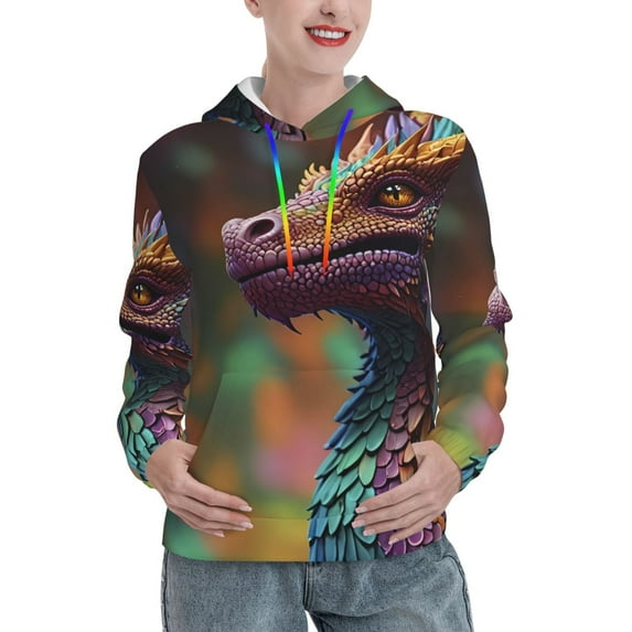 Yiaed Rainbow Scales Fantasy Dragon Print Womens Casual Hoodies Crew Neck Long Sleeve Sweatshirts With Pocket Pullover Tops Women's Hooded Sweatshirt-X-Large
