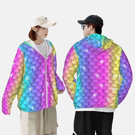 Yiaed Rainbow Scales2 Print Sun Shirts UPF 50+ Protection Hoodie Rash Guard Shirt UV Shirt Long Sleeve Fishing Outdoor Lightweightase-Small