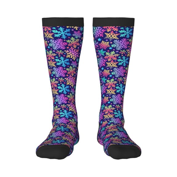 Yiaed Rainbow Snowflakes Print Great elasticity Adult Stockings Sports socks for Men and Women