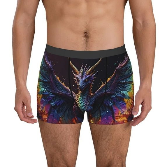 Yiaed Rainbow Wings Majestic Dragon Print Men's Soft Cotton Boxer Shorts Breathable Boxers Underwear Moisture-Wicking Underwear Stretch Boxer Briefs for Man-Large