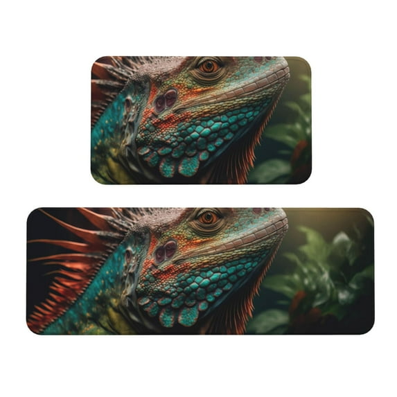 Yiaed Realistic Colorful Chameleon Kitchen Rugs Sets of 2 Kitchen Mats Cushioned Anti Fatigue Kitchen Rug Tapetes Para Cocina for Sink,Laundry Room