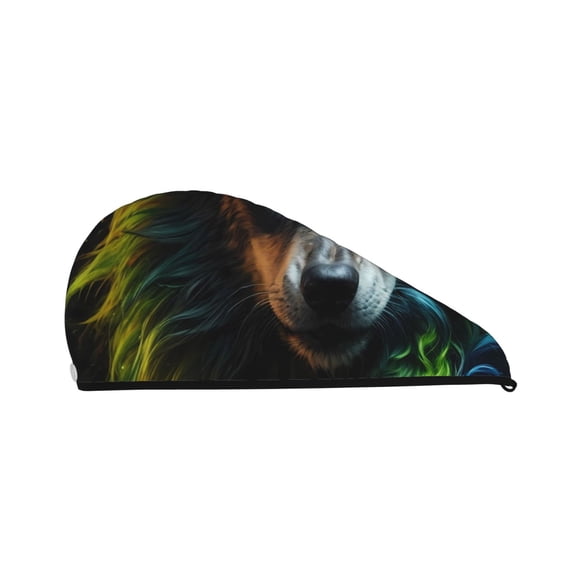 Yiaed Realistic Style Colorful Wolf A Print Hair Cap with Button,Coral Fleece Hair Towel Wrap for Women Wet Hair,Quick Dry Turban for Wet Hair Long Thick Hair