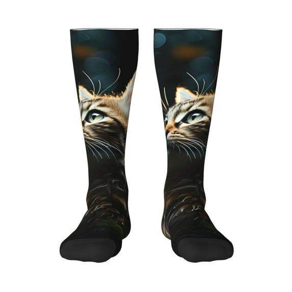 Yiaed Realistic Style Cute Cat Print Great elasticity Adult Stockings Sports socks for Men and Women