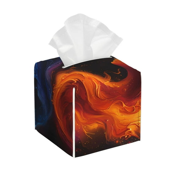 Yiaed Red And Blue Abstract Print Tissue Box Cover, PU Leather Decorative Organizer for Tabletop, Bathroom, Car, Office Creative Decorative