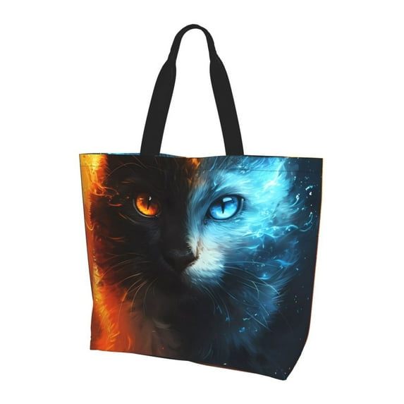 Yiaed Red And Blue Fire Cat Print Handbag for Women Tote Purse Shoulder Bag Large Fashion Hobo Purse Handbag Shopping Tote