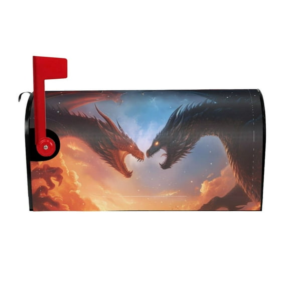 Yiaed Red And Blue Fire Cloud Dragon Print Mailbox Covers, Magnetic Mailbox Cover, Mail Box Covers for Garden Outdoor Decor Box Covers-21x18 in