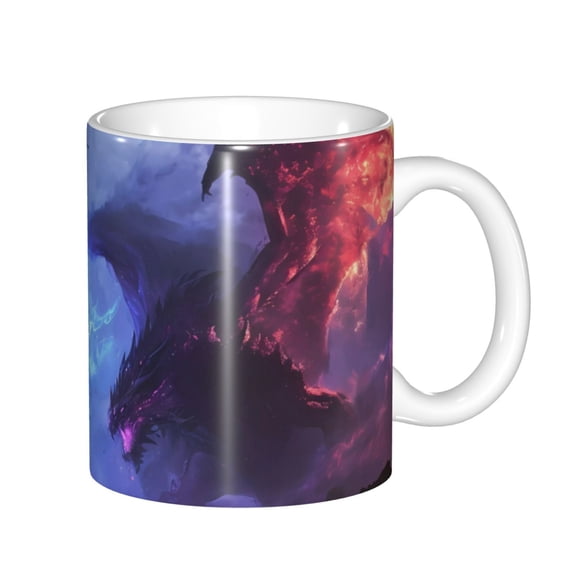Yiaed Red And Blue Fire Dragon Print Ceramics Coffee,Large Handle Design,Extra Large Tea and Coffee Cup for Office and Home Mugs