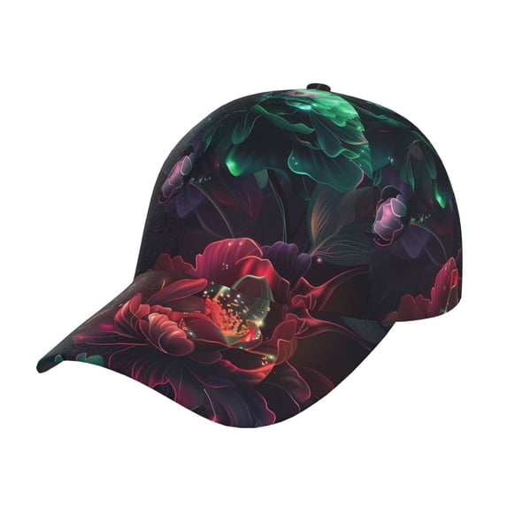 Yiaed Red And Green Carnation Print Cap Adjustable Size for Running Workouts and Outdoor Activities All Seasons