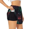 Yiaed Red And Green Carnation Print Women's Running Shorts with Liner 3