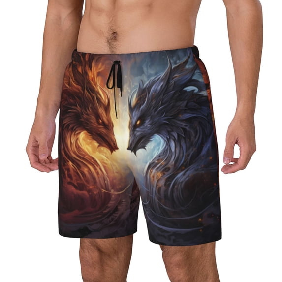 Yiaed Red And White Beast Print Mens Swim Trunks Bathing Suit Compression Liner Beach Swim Shorts Swimwear Quick Dry Zipper Pocket No-Chafing Board Short-X-Large
