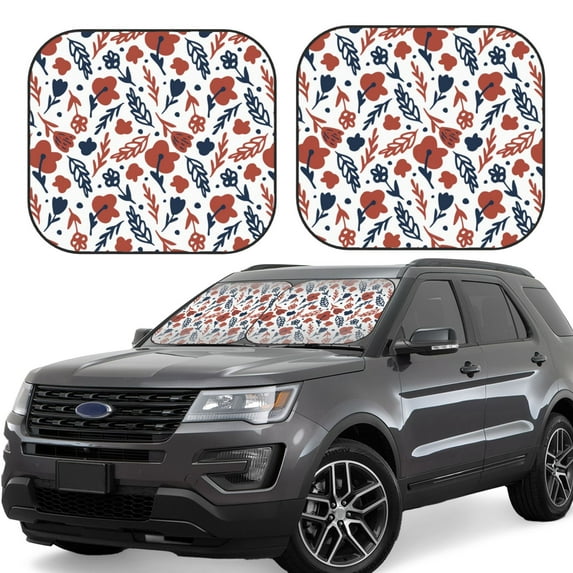 Yiaed Red Blue Leaves Print Car Front Windshield Sun Shade,Foldable Anti-UV Car Sunshade for Front Window for Most Vehicles-Small