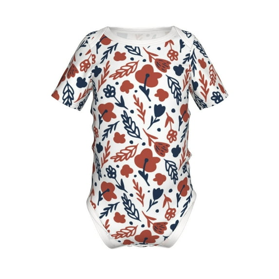 Yiaed Red Blue Leaves Print Infant Climbing Short Sleeve Onesie One-Piece Baby Bodysuit Clothes 0-12 Months -3 Months
