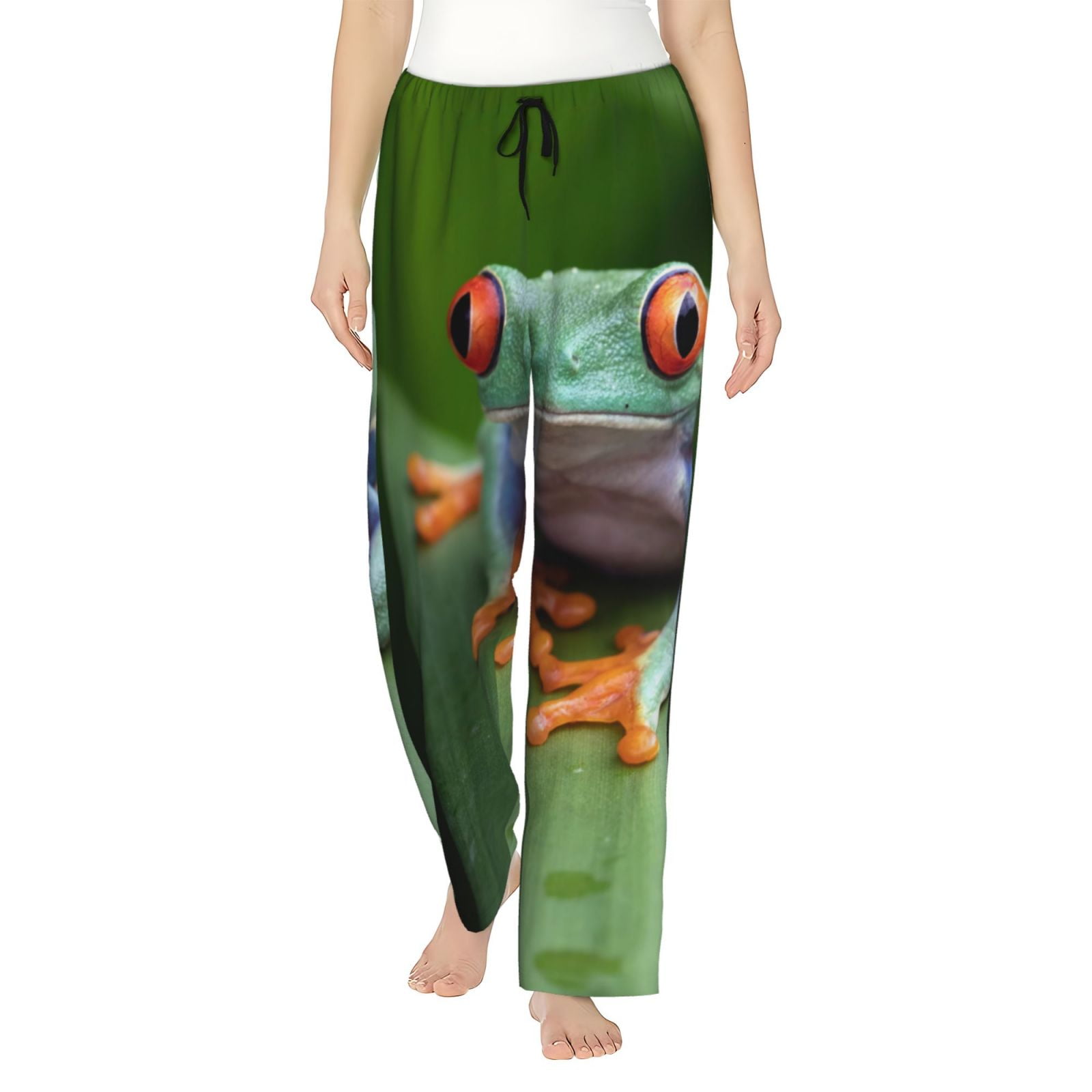 Yiaed Red-Eyed Tree Frog Print Womens Lounge Pants, Loose PJ Bottoms ...