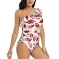 thumbnail image 1 of Yiaed Red Football Print Women One Piece Swimsuits Tummy Control One Shoulder Bathing Suits Pattern Ruffle Swimwear-XX-Large, 1 of 8