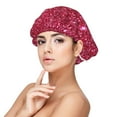 thumbnail image 1 of Yiaed Red Glitter Print Satin Bonnet Silk Bonnet Hair Bonnet for Sleeping Hair Bonnets, 1 of 6