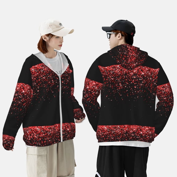 Yiaed Red Glitter1 Print Sun Shirts UPF 50+ Protection Hoodie Rash Guard Shirt UV Shirt Long Sleeve Fishing Outdoor Lightweightase-XX-Large