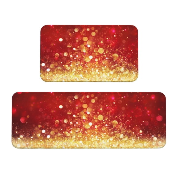 Yiaed Red Gold Glitter Kitchen Rugs Sets of 2 Kitchen Mats Cushioned Anti Fatigue Kitchen Rug Tapetes Para Cocina for Sink,Laundry Room