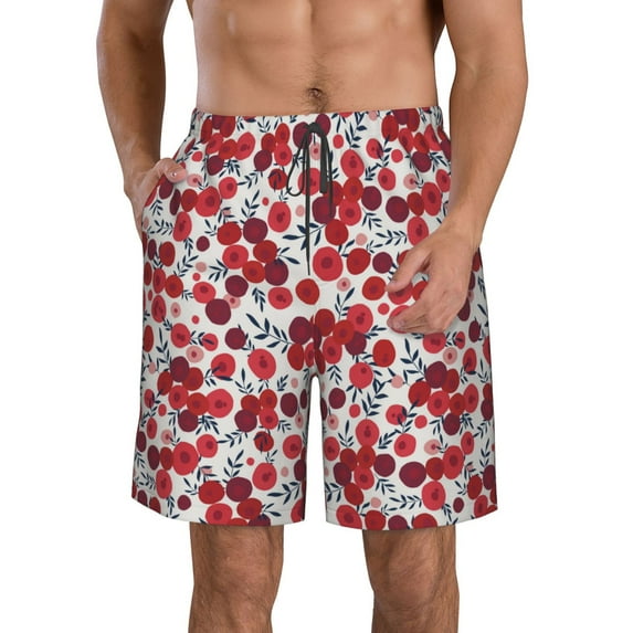 Yiaed Red Hawthorn Print Men's Swim Trunks with Lining Quick Dry Sports Shorts Beach Shorts Boardshorts-X-Large