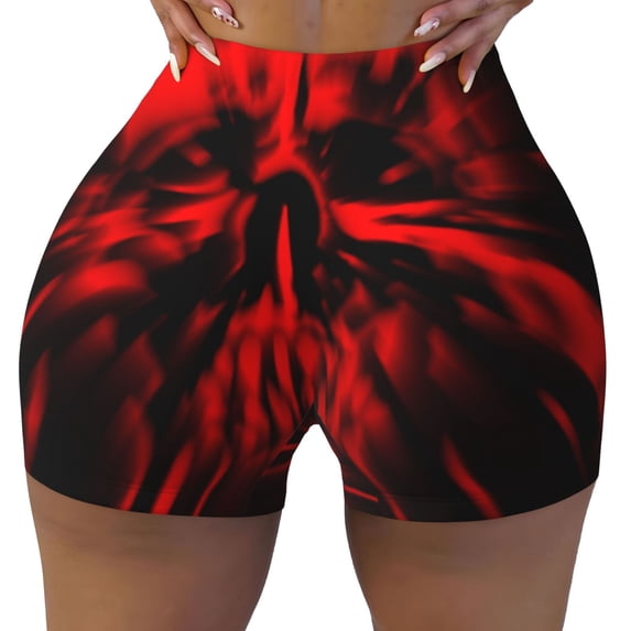 Yiaed The Red Head Skull Print Women's Athletic Shorts Running Shorts Sporty Short High Waisted Elastic Workout Shorts for Yoga Gym Running & Sports -X-Large
