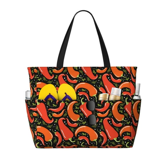 Yiaed Red Hot Chili Print Large Capacity Beach Travel Bag - Waterproof Zipper Vacation Tote for Sandproof Storage, and Camping