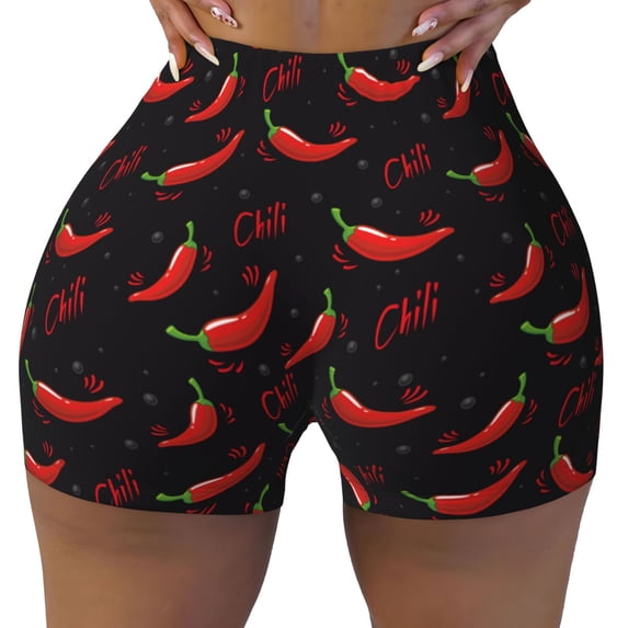 Yiaed Red Hot Chili Print Women's Athletic Shorts Running Shorts Sporty Short High Waisted Elastic Workout Shorts for Yoga Gym Running & Sports -XX-Large