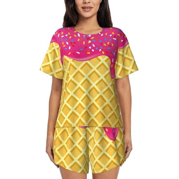 Yiaed Red Ice Cream Print Short Sleeve Pajama Sets for Women Casual Crew Neck 2 Piece Lounge Sets Women's Short-Sleeved Pajama-XX-Large