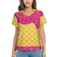 thumbnail image 1 of Yiaed Red Ice Cream Print Women's T Shirt V-Neck Short Sleeve Shirt Casual Breathable Tee Summer Tops-, 1 of 5