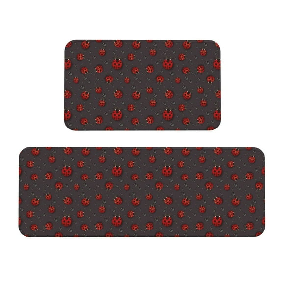 Yiaed Red Ladybugs On Dark Background Kitchen Rugs Sets of 2 Kitchen Mats Cushioned Anti Fatigue Kitchen Rug Tapetes Para Cocina for Sink,Laundry Room