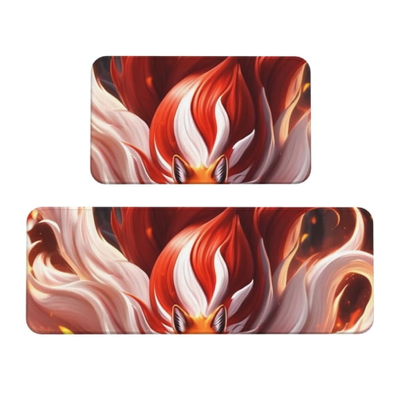 Yiaed Red Leaf Flame Fox Kitchen Rugs Sets of 2 Kitchen Mats Cushioned Anti Fatigue Kitchen Rug Tapetes Para Cocina for Sink,Laundry Room