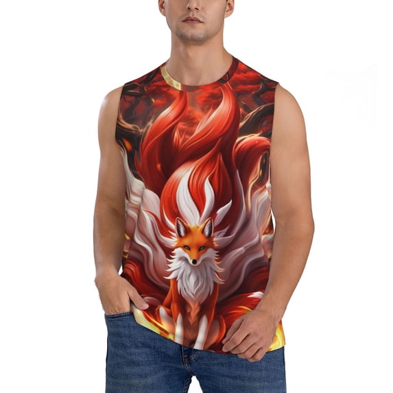 Yiaed Red Leaf Flame Fox Print Men's Singlet Vests Summer Running Muscle Tank Tops Gym Undershirt Round Neck Sleeveless for man