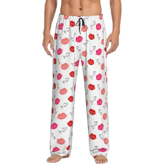 Yiaed Red Lips 1 Print Men's Lounge Pants, Loose PJ Bottoms, Long Pajama Pants for Men-Medium