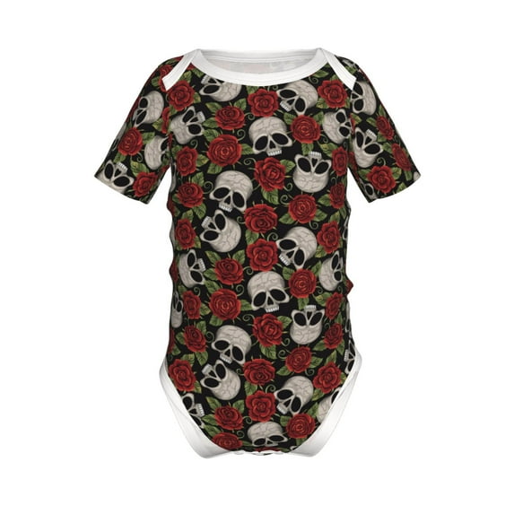 Yiaed Red Rose Skull Print Infant Climbing Short Sleeve Onesie One-Piece Baby Bodysuit Clothes 0-12 Months -12 Months
