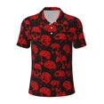 thumbnail image 1 of Yiaed Red SkullsPrint Men's Short Sleeve Polo Shirt,Golf Polo for Men Three-Button Golf Shirt Athletic Casual Collared T-Shirt- X-Large, 1 of 7